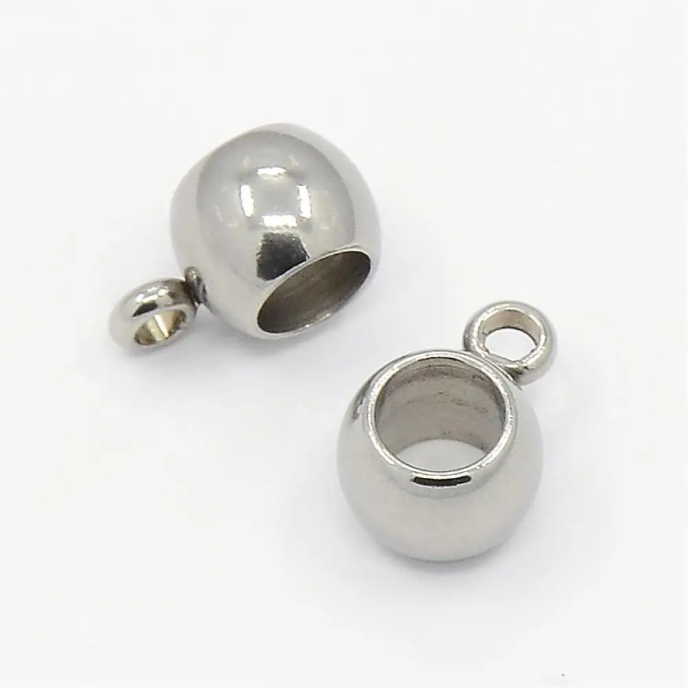50pcs 304Stainless Steel Hanger Links Bail Beads fit European Chain Rondelle Stainless Color 5x9x6mm Hole: 1mm and 4mm | Украшения и