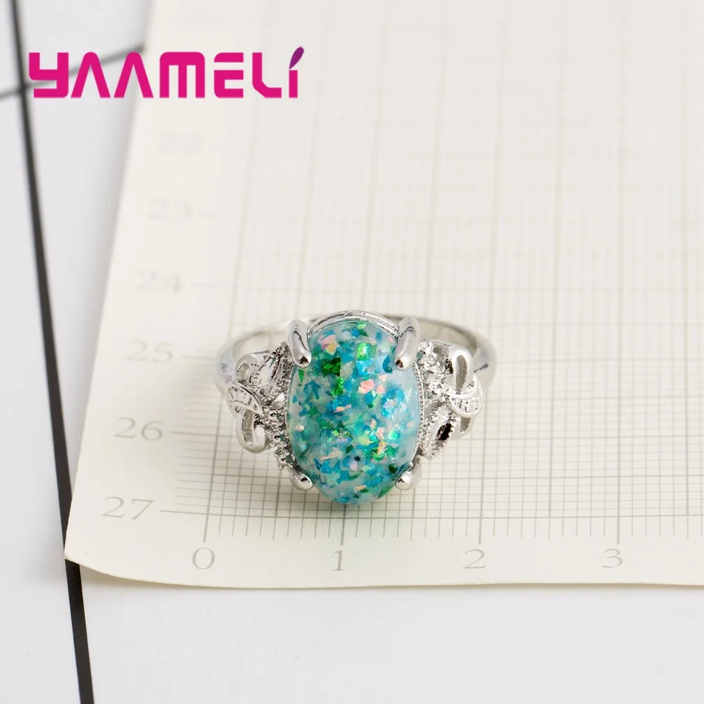 

Vintage Rainbow Opal Stones Real 925 Sterling Silver Statement Rings for Women Female Party Wedding Nice Party Accessor