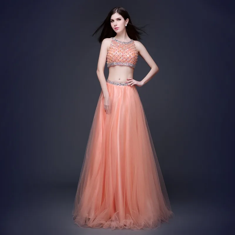 Роскошные бисером 2 шт. платья для выпускного вечера вечерние Линия See хотя Back Crop