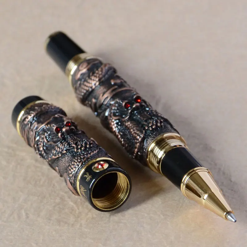 Медная Шариковая ручка JINHAO с двумя драконами и жемчугом красная Хрустальная|crystal