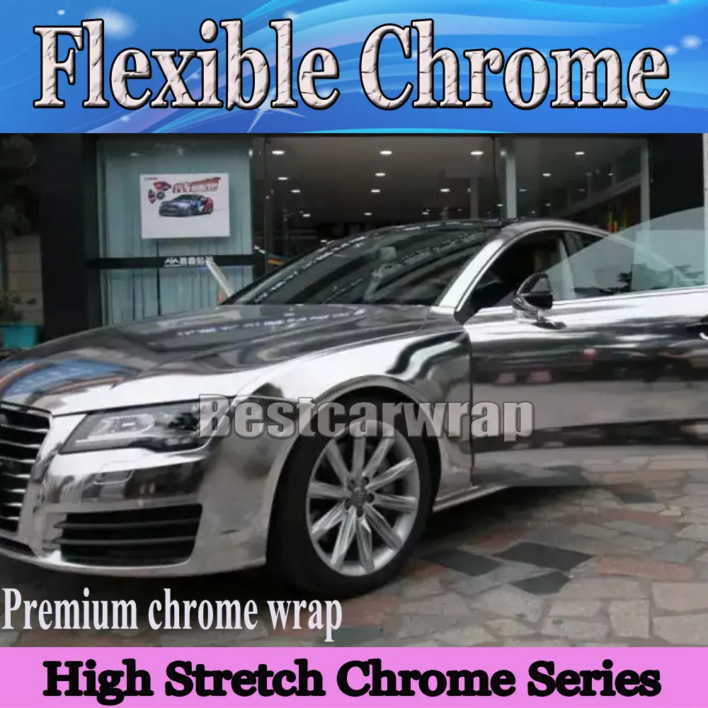 PROTWRAPS Silver Chrome Car Wrap Vinyl high stretchable With Air Bubble Free Vehicle Covering Fleixble foil 1.52*20M |