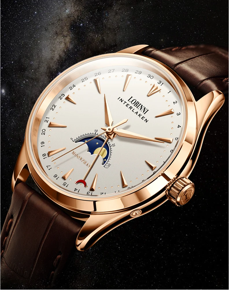 Швейцария LOBINNI мужские часы люксовый бренд Moon Phase авто механические мужские часы Сапфировая кожа relogio masculino L16012-1