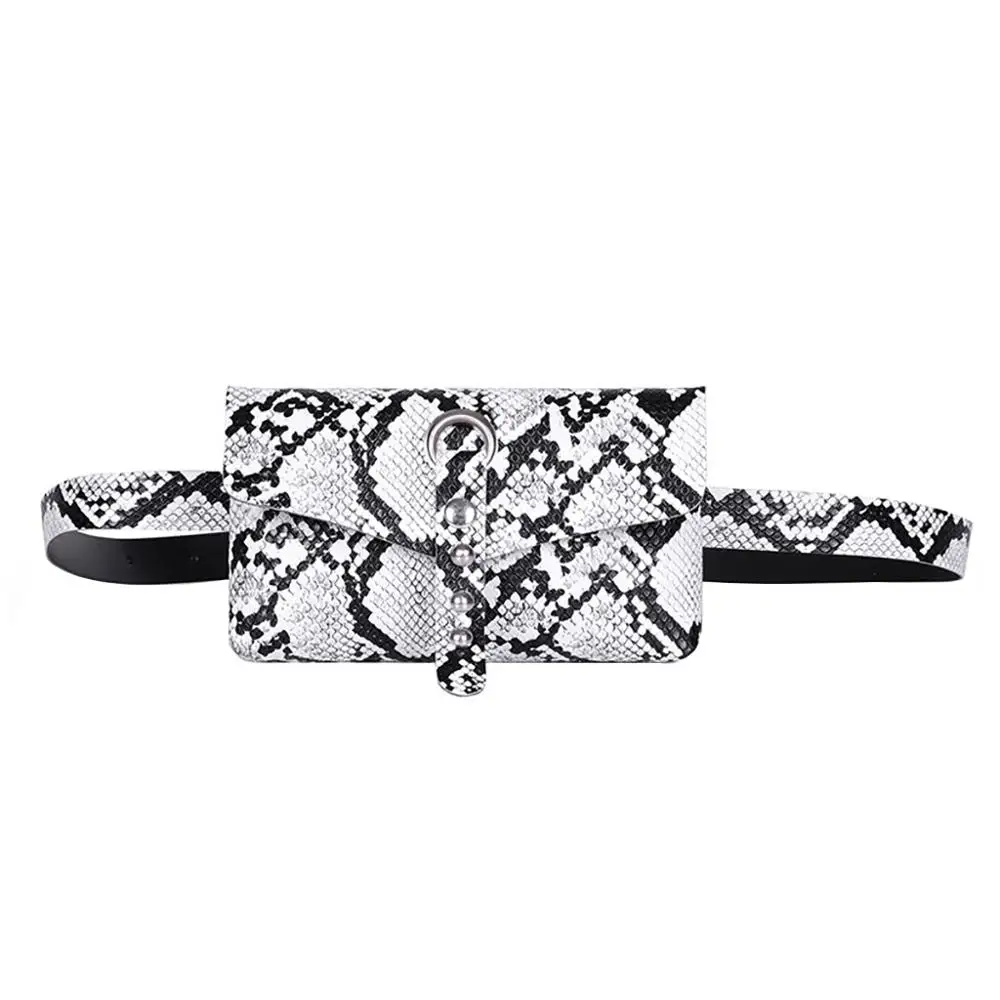 Белый Serpentine Fanny Pack Ladies PU Leather Waist Belt Bag women Mini Disco Waist pack luxury handbags women bag designer chest bag - Цвет: Белый