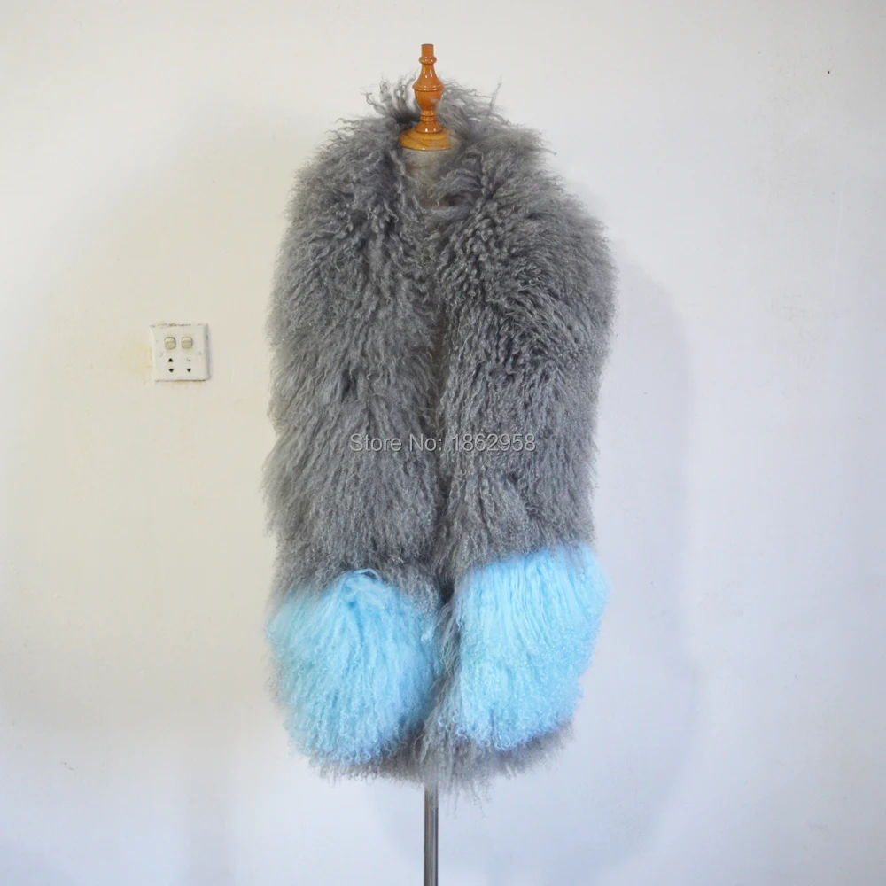 170cm*14CM SJ765 Newest Fashion Mongolia Sheep Scarf with Pockets 2019 Cool Packets Long Fur |