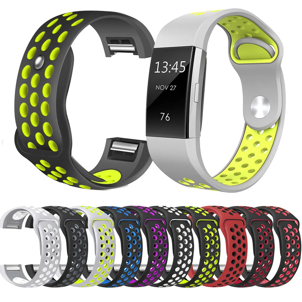 Новый Сменный двойной цветной спортивный силиконовый для браслета FitBit Charge 2