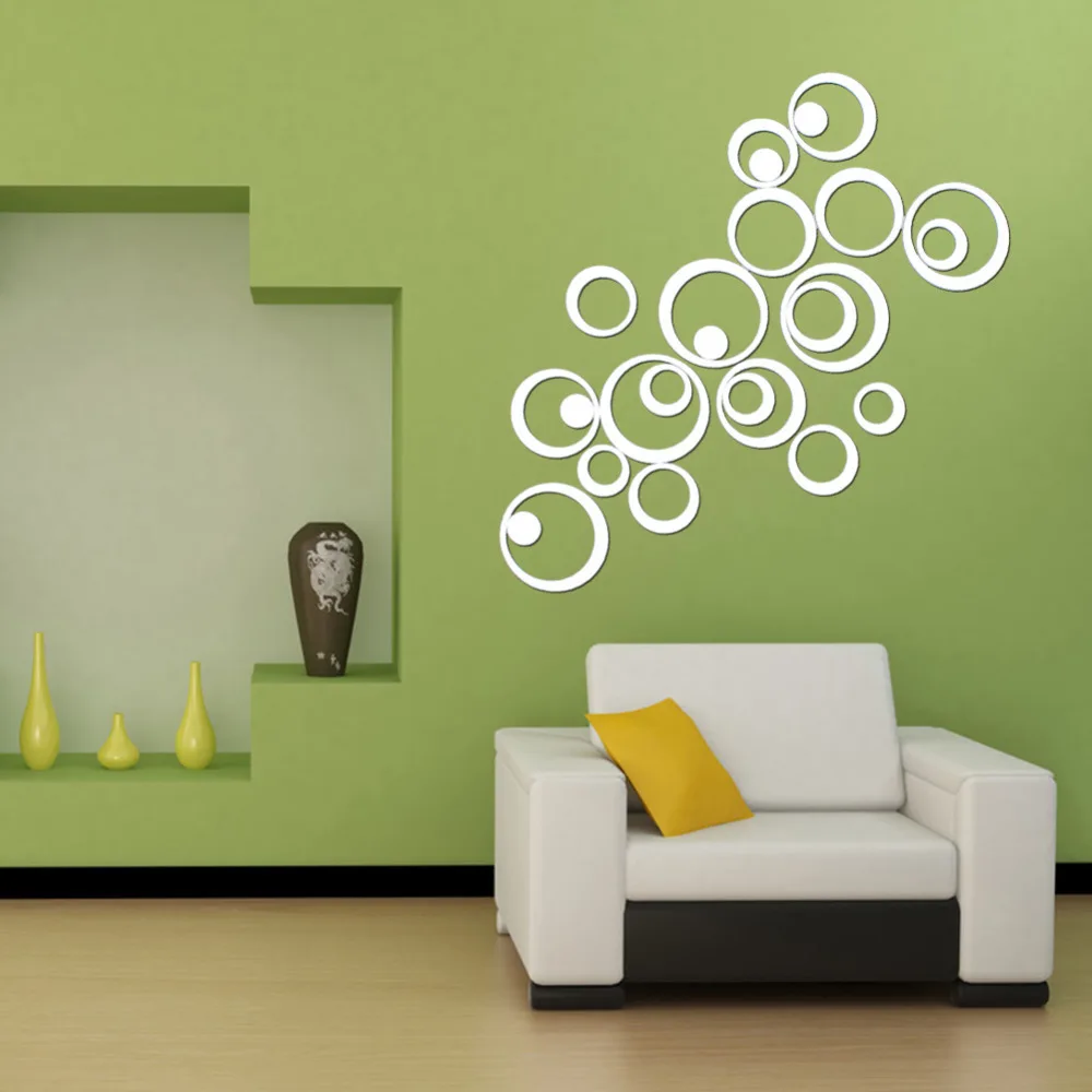 25pcs Artistic Round Wall Stickers Silver 3D Acrylic Mirror Surface Stick Home Office Bedroom Decoration | Дом и сад