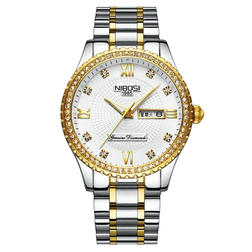 Men Watch 3 NIBOSI парные часы для женщин и мужчин, Роскошные Кварцевые наручные часы с кристаллами, часы для влюбленных, часы с датой недели, золото, Montre Femme, Relogio Feminino - Цвет: Men Watch 3