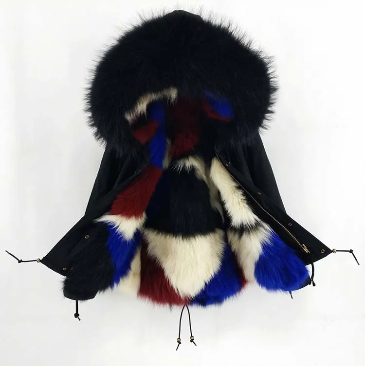 short fox fur 3 Мао Конг натуральный мех пальто зимняя куртка женская длинная парка натуральный мех енота воротник натуральный Лисий Мех бежевый роскошный уличная - Color: short fox fur 3