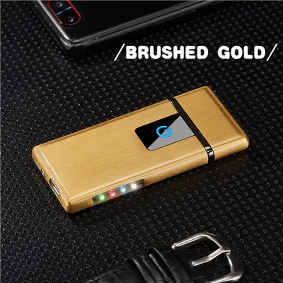 Brushed Gold USB светильник er перезаряжаемый Электронный светильник er светодиодный светильник дисплей батареи Winderproof беспламенный двухсторонний сигары плазма - Цвет: Brushed Gold