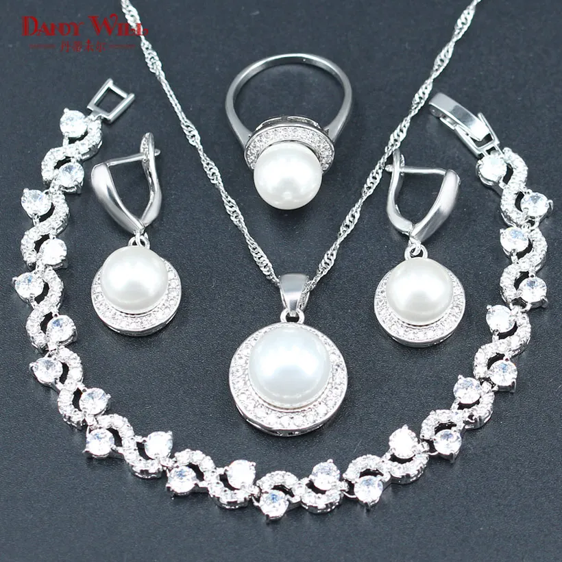 Серебро 925 ювелирные изделия белый жемчуг Свадебные Ювелирные наборы для женщин