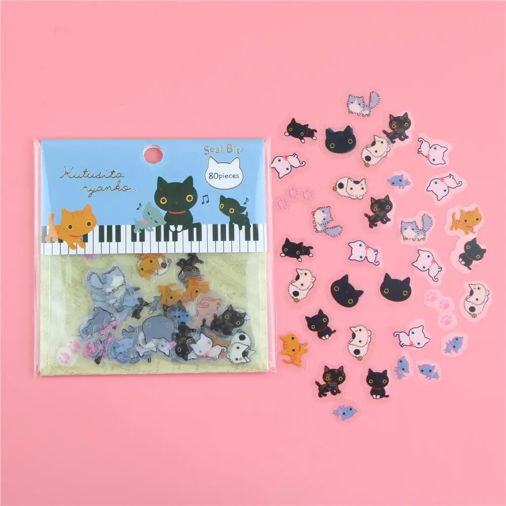 80 шт./лот(1 пакет) DIY милый мультфильм Kawaii ПВХ стикер s прекрасный кот наклейка с медведем для дневника украшения Примечание стикер хлопья - Цвет: A