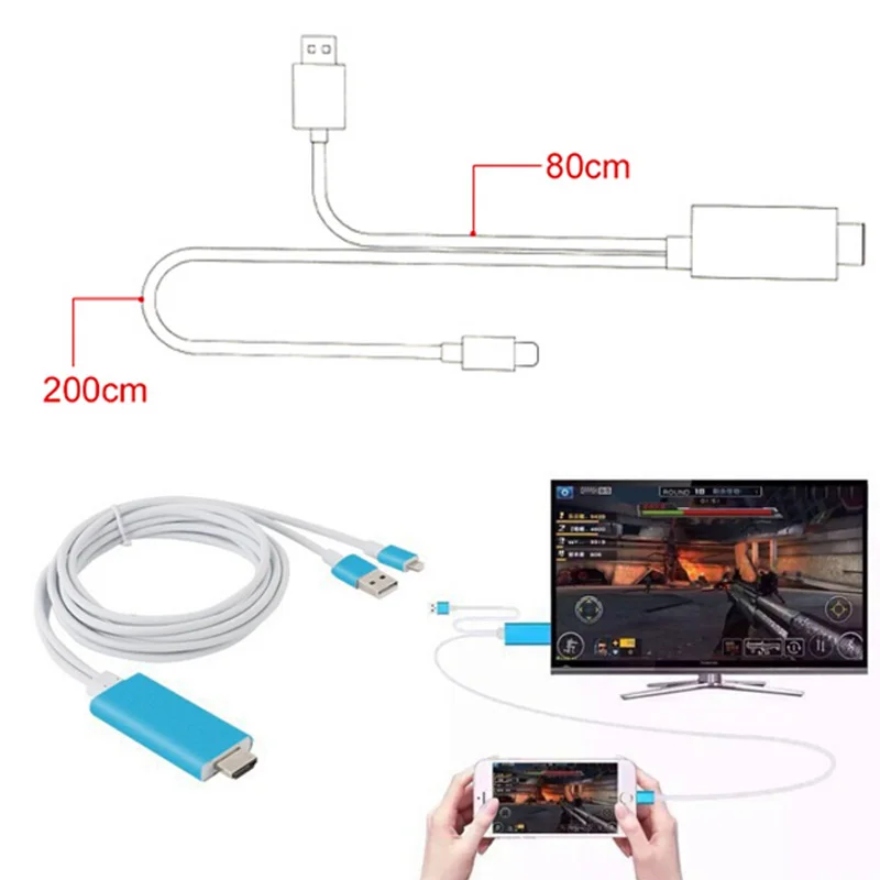 Новейший Высококачественный кабель hdmi 2 м 8 контактный HDMI для iPhone 5 6 6S Plus поддержка
