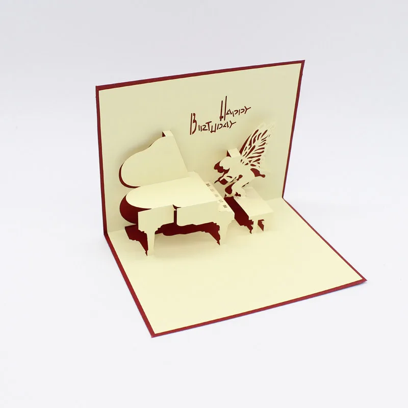 3D лазерная резка ручной работы милый ангел пианино бумажные приглашения