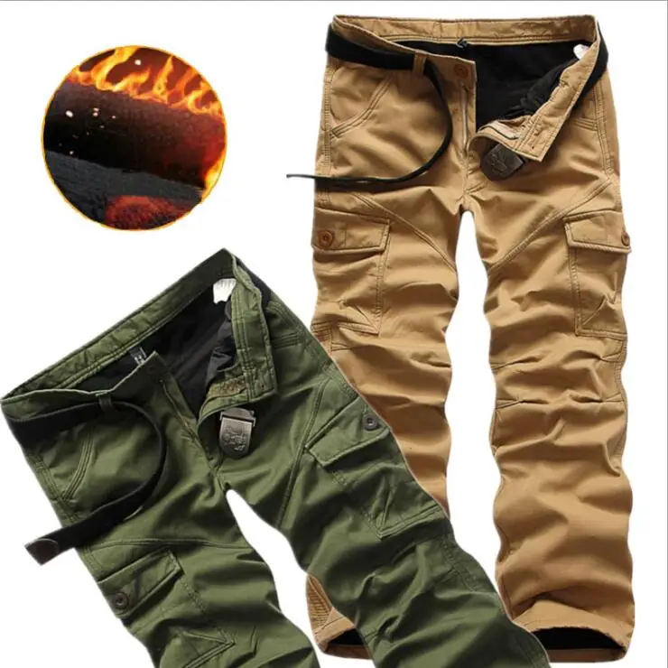 

Mens Winter Pants Thick Warm Cargo Pants Casual Fleece Pockets Trouser Plus Size 40 Fashion Joggers Worker Male Sweatpants #v104