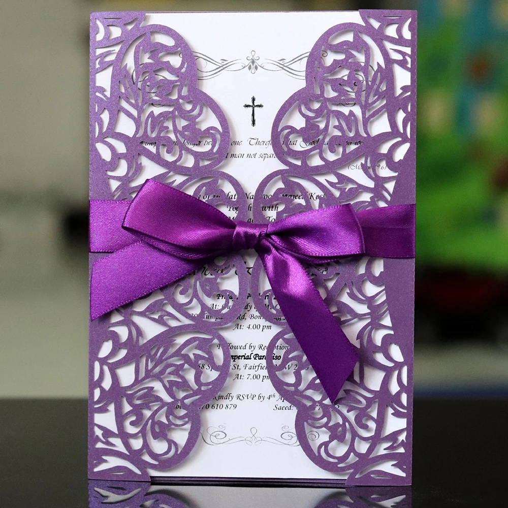 10Pcs/set Hollow Wedding Invitations Card Elegant Engagement Invitation Ribbon Without Envelope Seals | Дом и сад