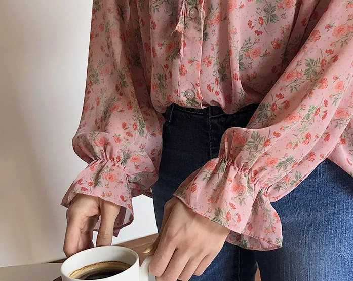 Для женщин рубашки Kawaii для девочек Ulzzang цветочный кружевной воротник Повседневная рубашка леди Прекрасный Ulzzang в Корейском стиле Harajuku Ins Топ для Для женщин милые