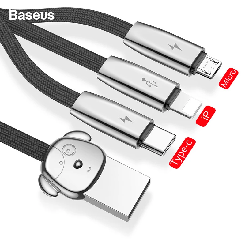 Usb-кабель Baseus 3 в 1 для быстрой зарядки iPhone, зарядное устройство mi cro, usb-кабель 3в1, кабель USB type C для samsung S10 S9 Xiaomi mi 9 8