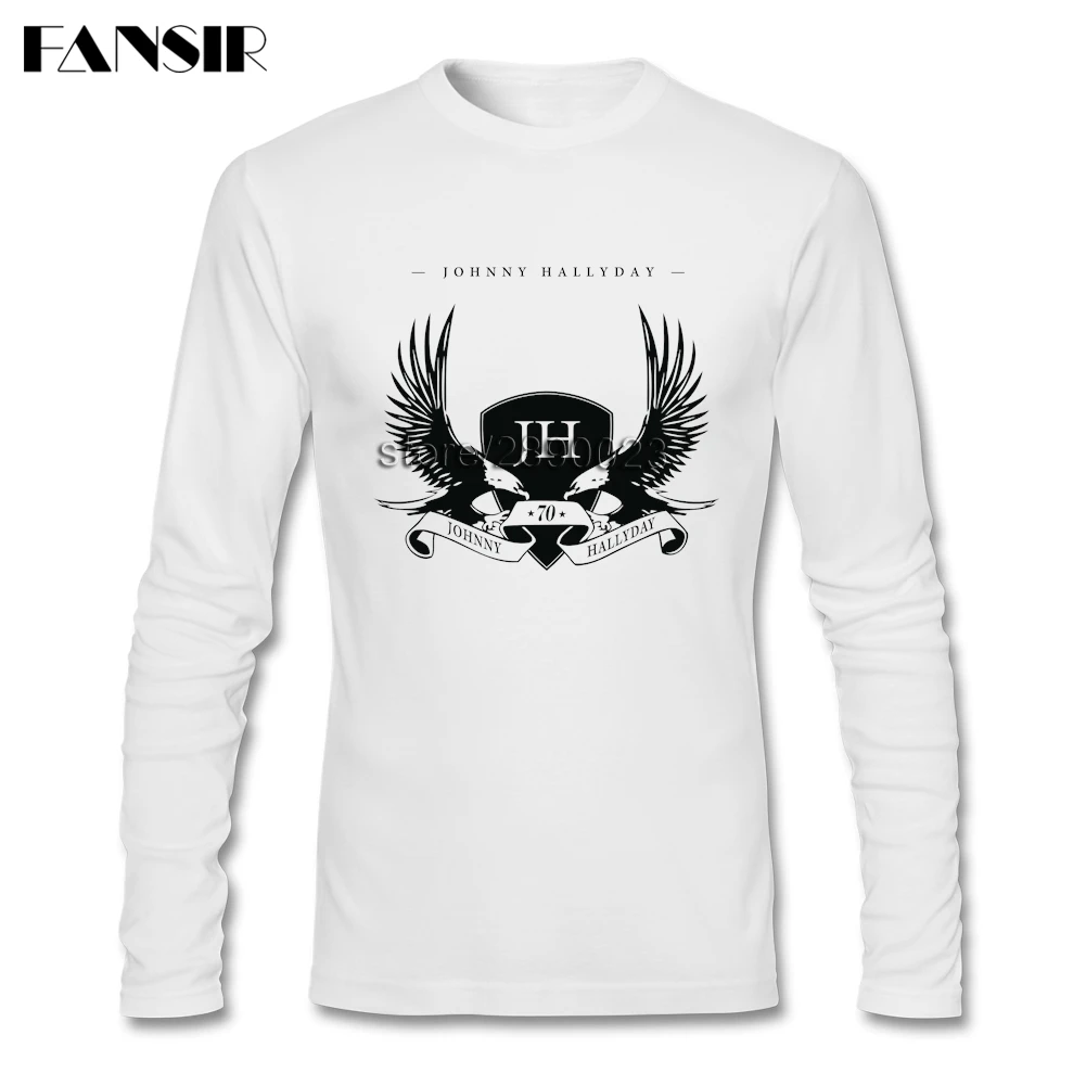 Popular T-shirts Men Boy Johnny Hallyday Round Neck Long Sleeve Cotton T-shirt Asian Size | Мужская одежда