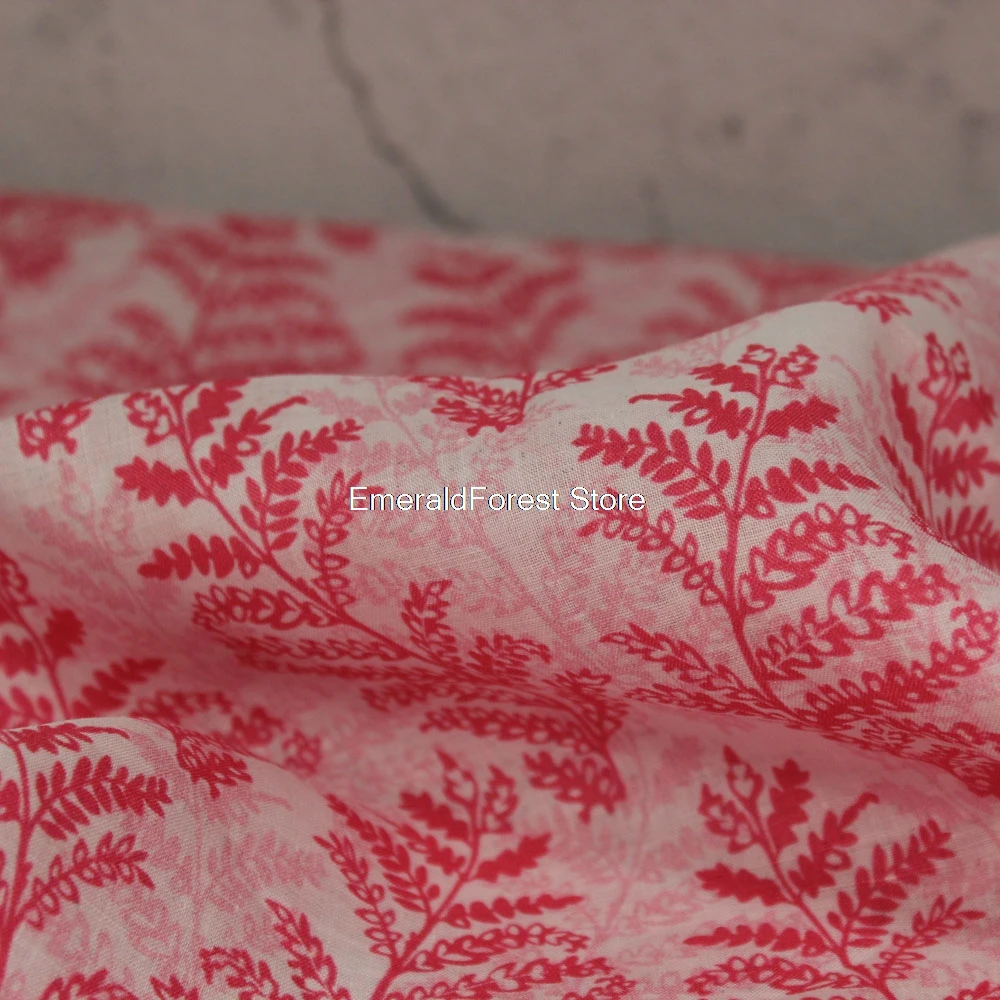

New fine ramie printed fabric, red branches, robe dress shirt fabric