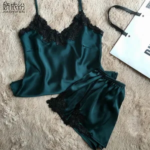 Брендовая женская шелковая пижама JYF, пикантная кружевная Пижама, короткий комплект из двух предметов, кофточка от пижамы, комплект кружевной пижамы с вышивкой и V-образным вырезом