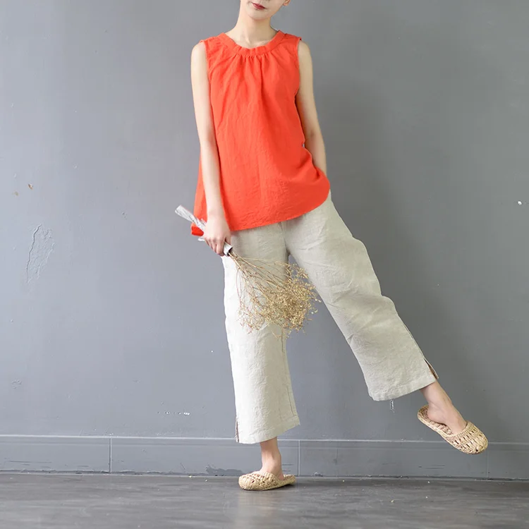 SCUWLINEN, женские летние топы, одноцветные, рами, свободные безрукавки, топы, Vestidos, повседневные женские блузки S359
