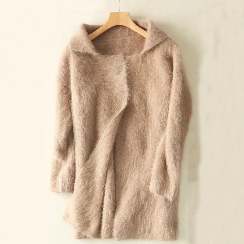 New Autumn Winter Women 100% Real Mink Cashmere Sweater Mandarin Collar Dropshipping Long Cardigans tbsr637 |