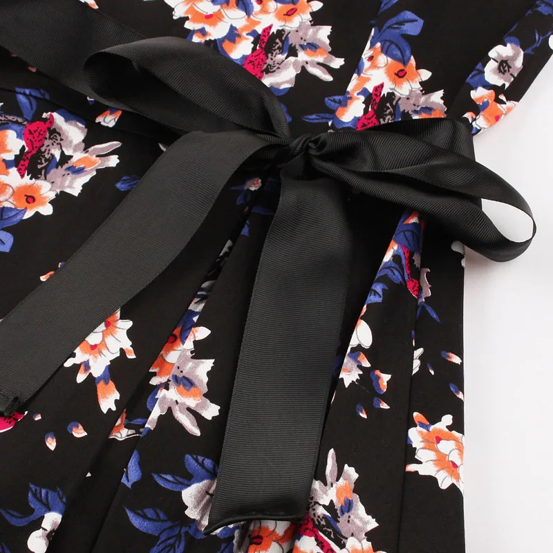 JLI MAY Vintage summer party dress women 50s floral hepburn belted square collar midi short sleeve woman clothes elegant dresses | Женская