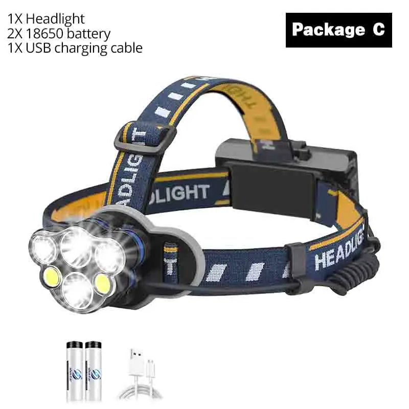 Package C Супер яркие 6 светодиодные фары велосипеда 8 режим освещения фонарик предупреждение задний фонарь водонепроницаемые фары, подходящие для катания на рыбалке кемпинга походы и другое наружное освещение - Цвет: Package C