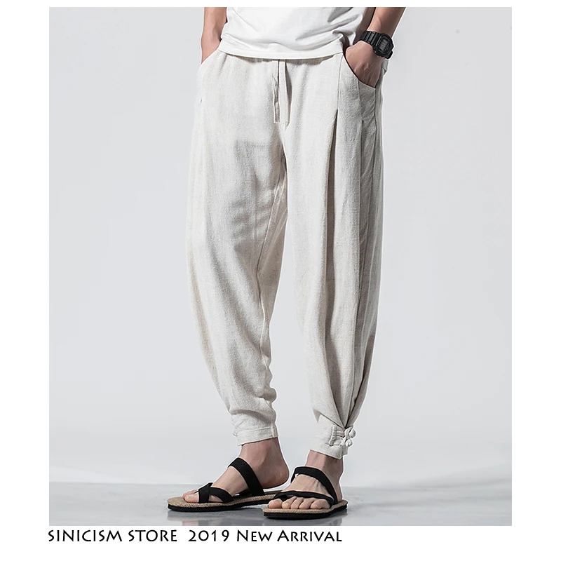 Мужские брюки-шаровары Sinicism Store Harajuku уличные брюки для бега из хлопка и льна