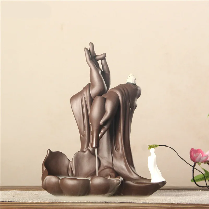 Buddha Фиолетовая глина лотоса руки Будды обратного потока ладан горелка водопад ладан держатель домашний декор украшения дзен палочка курильница - Цвет: Buddha