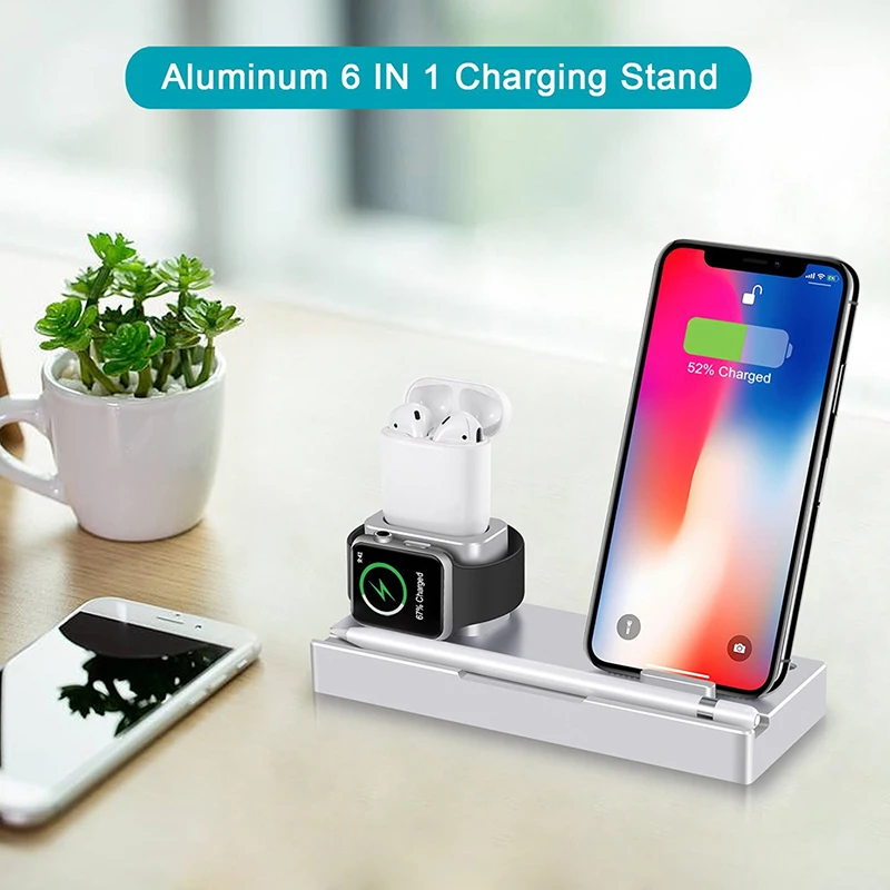 3 в 1 алюминиевая подставка Зарядное устройство Док-станция для Apple Watch Airpods Iphone Ipad Apple Pencil QI Беспроводное зарядное устройство для Iphone X samsung S8