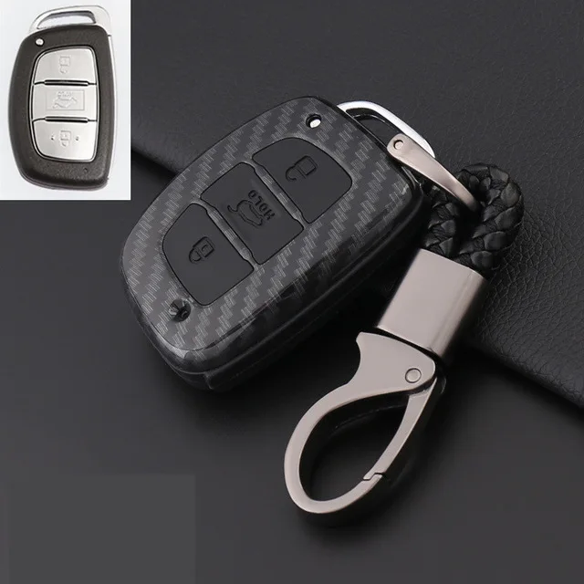 B-black ABS корпус из углеродного волокна+ силиконовый чехол для дистанционного ключа от машины крышка для hyundai IX25 IX35 I20 I30 I40 hb20 Santa Fe Creta Solaris 3BT - Название цвета: B-black
