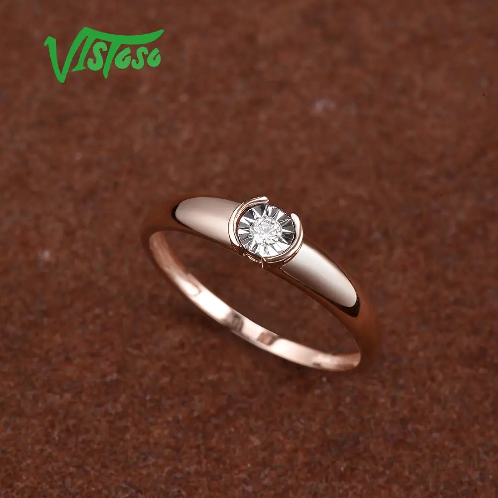 VISTOSO Pure 14K 585 двухцветное Золотое Сверкающее иллюзионное кольцо с бриллиантами для женщин, юбилейное модное ювелирное изделие