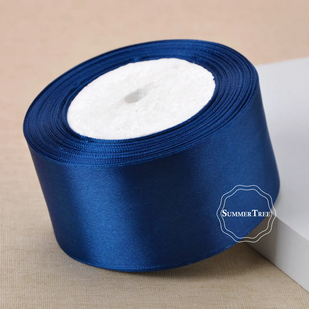 Navy Blue 25 ярдов 2 дюйма 50 мм атласная лента пояс бант для подарков DIY ремесло свадебные принадлежности для вечеринки ручной работы юбилей украшение для банкета - Color: Navy Blue