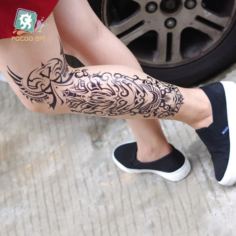 Rocooart Черная Мужская временная татуировка наклейка полная для боди-арта SleeveTattoo Сова череп дизайн Большая водонепроницаемая татуировка