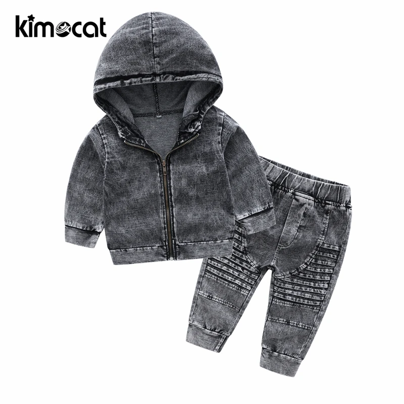 Пуловер с капюшоном и джинсами Kimocat для мальчиков весна-осень длинными рукавами