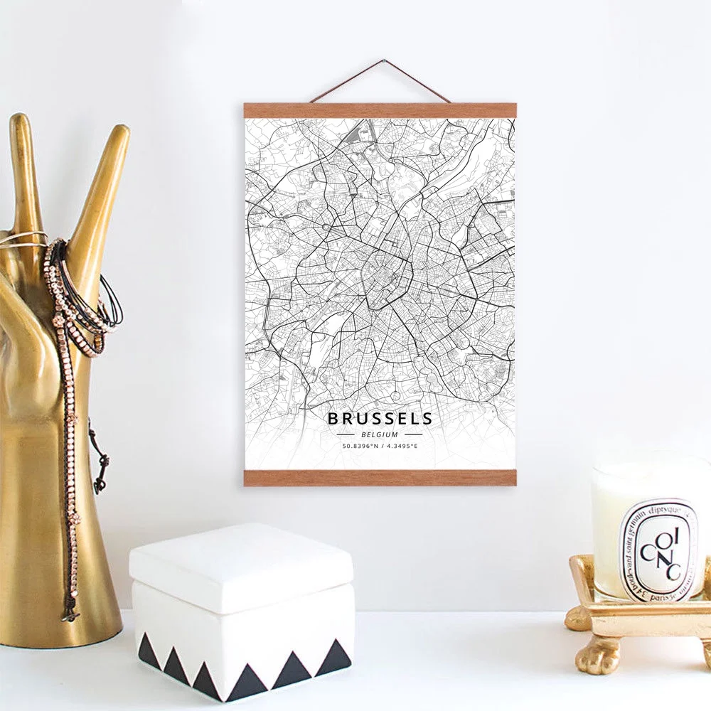 

Brussels, Belgium City Map Wooden Framed Canvas Painting Home Decor Wall Art Print Pictures Poster Hanger