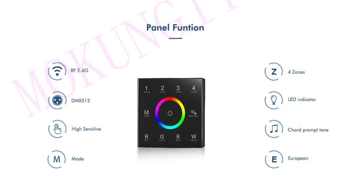 85-265VAC 4 зоны 2,4G RGB+ цветовая температура Сенсорная панель Пульт дистанционного управления T15-1 RGB+ CCT вертикальная панель DMX512 панель управления