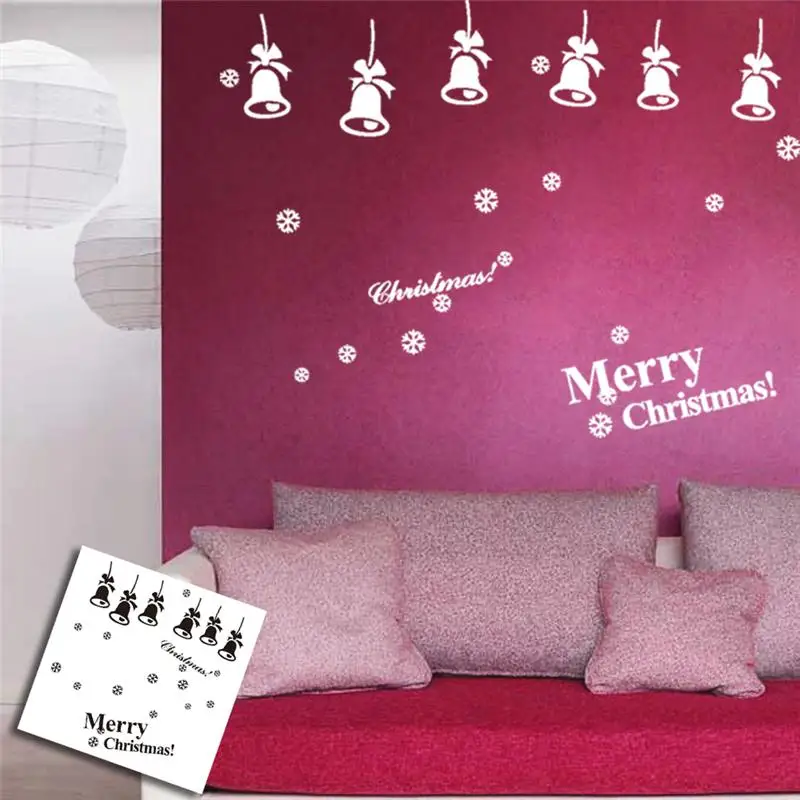 merry christmas bells wall stickers christian room home decorations 01. diy vinyl xmas decals festival mual art posters 5.0 | Дом и сад
