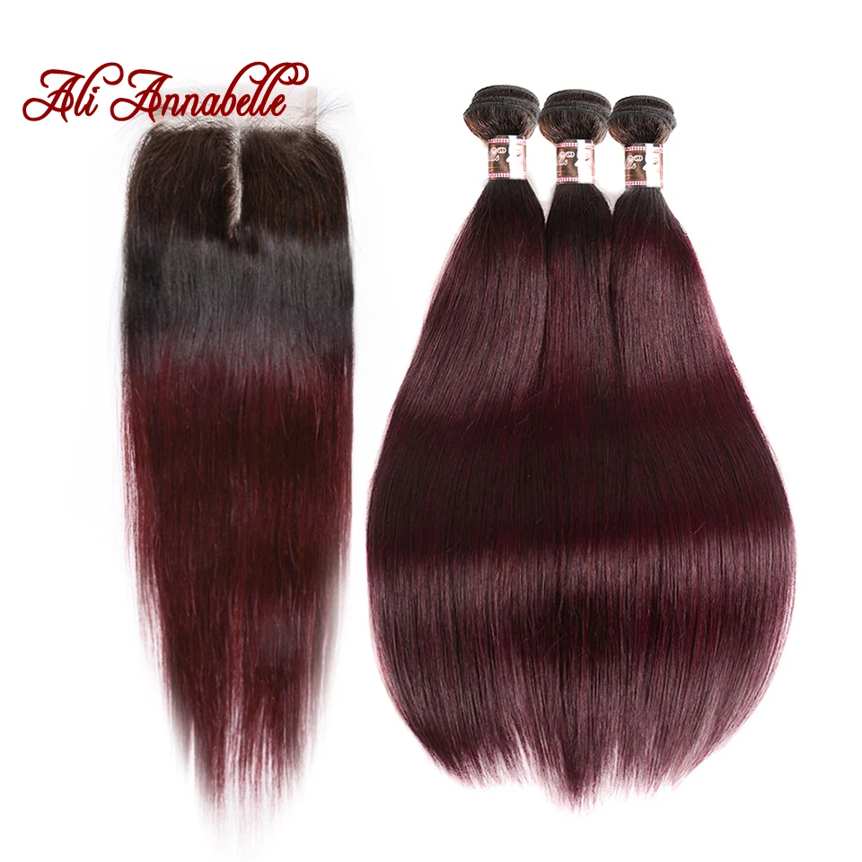ALI ANNABELLE HAIR 1b/99j пучки человеческих волос Ombre с застежкой бразильские прямые волосы