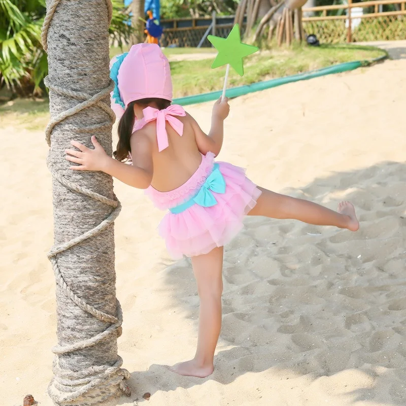 New 2018 Girls baby Swimwear Children's Swimsuit One-Piece Bathing Suits Swim cap For Girl Swimming Grils Sweet Skirt 0-9 years | Спорт и