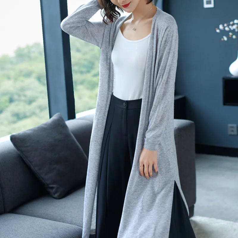 2XL Brand Long Irregular Cardigan 2019 Spring Women OL Commuter Gray Knit New Solid Color Wool-blended Female |