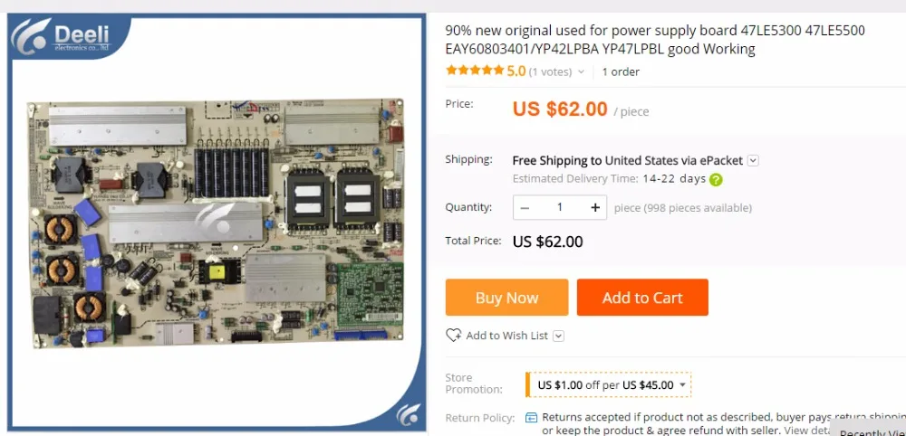 90% новый оригинальный используется для платы питания 47LE5300 47LE5500 EAY60803401 YP47LPBL хорошо