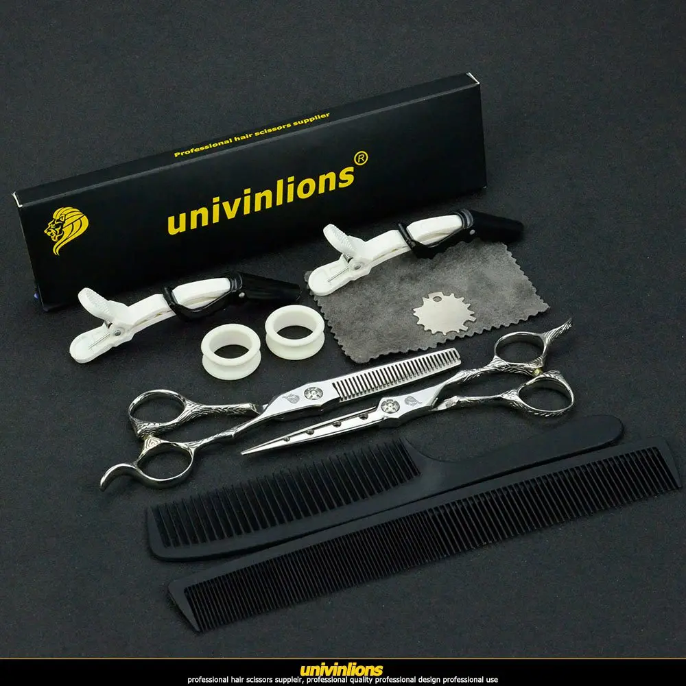 kit paper box Univinlions 6 дюймов Парикмахерская волнистая ручка горячие ножницы для волос Парикмахерские ножницы набор парикмахерских ножниц парикмахерские инструменты - Цвет: kit paper box