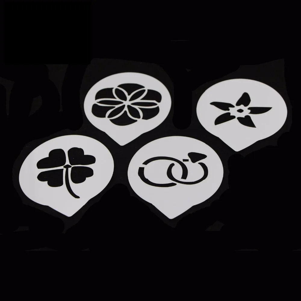 4PCS Coffee Stencil Romantic Four Leaf Clover Moulds Celeration Characteristic for Tiramisu Cake Template Mold Decoration | Дом и сад