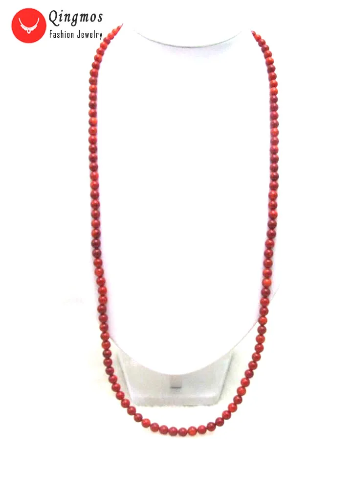 

Qingmos Natural Coral Necklace for Women with Red 4-7mm Round Coral Sweater Necklace 33" Long Necklaces Fine Jewelry nec5366