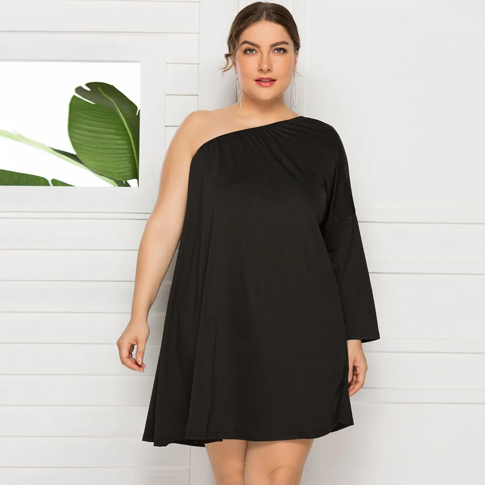 Женское элегантное платье на одно плечо однотонное повседневное свободное
