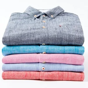 Мужская рубашка из хлопка и льна, однотонная приталенная рубашка с отложным воротником, в английском стиле