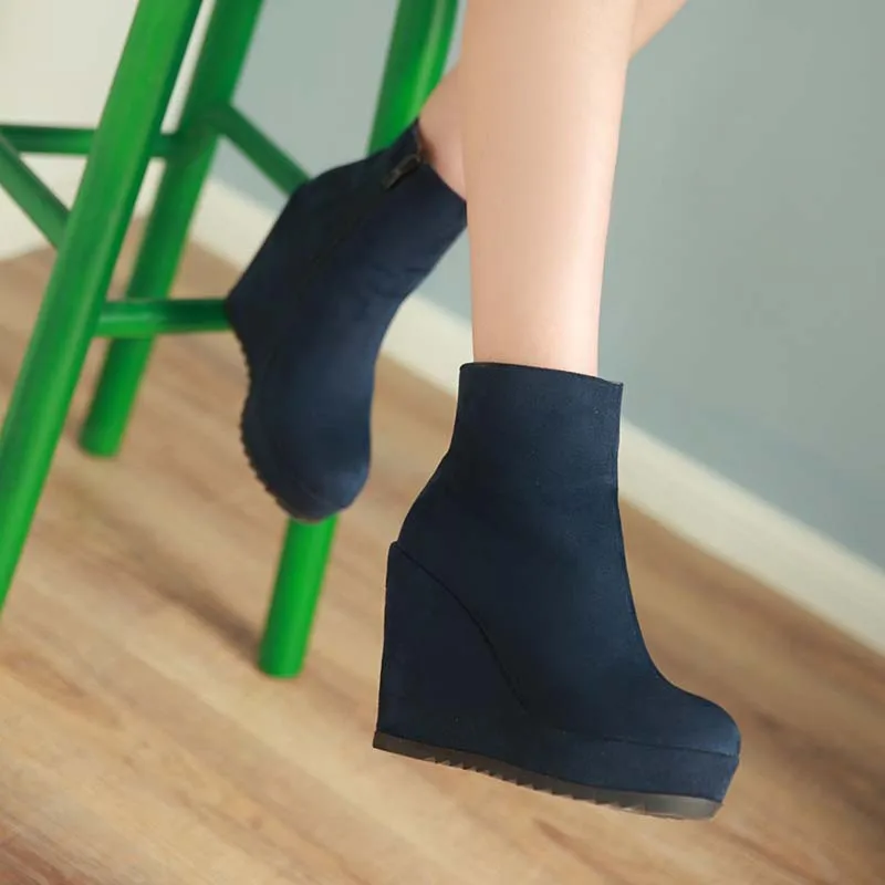 ENMAYLA New Women Boots High Quality Round Toe Ankle Fashion Heels Platform Autumn Winter Wedges for sale | Обувь