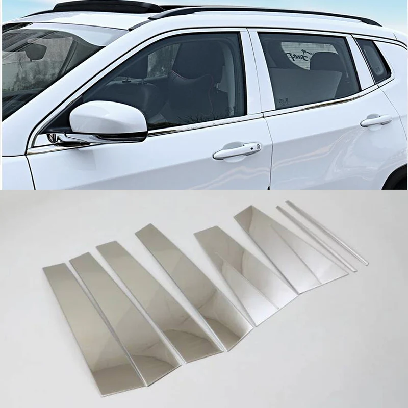 

Car Styling Stainless Steel Center Pillars Window Sill Frame Cover Moldings 8Pcs For Jeep Compass Second Generation 2017 2018